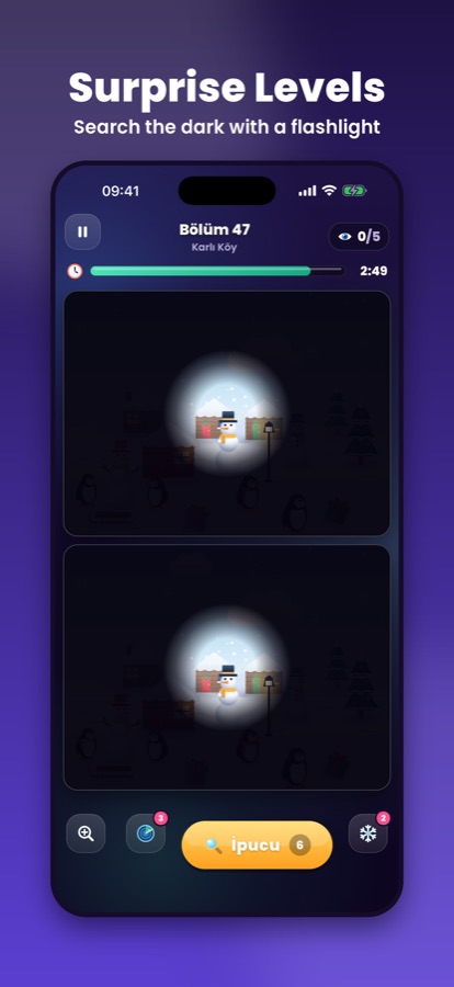 Dark room level with a flashlight
